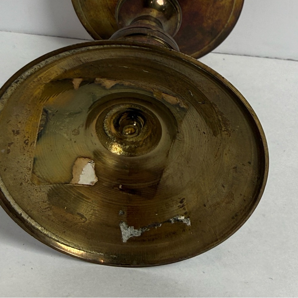 Vintage Retro Brass GOLD Metal Pillar Candle Holder TARNISHED Table Decor Small - Picture 6 of 7